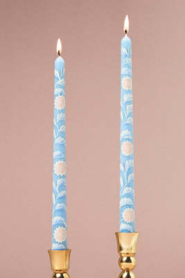 Anthropologie Handpainted Leora Taper Candles, Set Of 2 In Blue