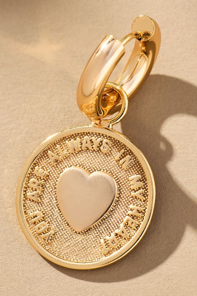 Heart Coin Charm Huggie Hoop Earrings #1