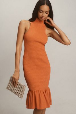 Sleeveless Mock-Neck Textured Midi Dress