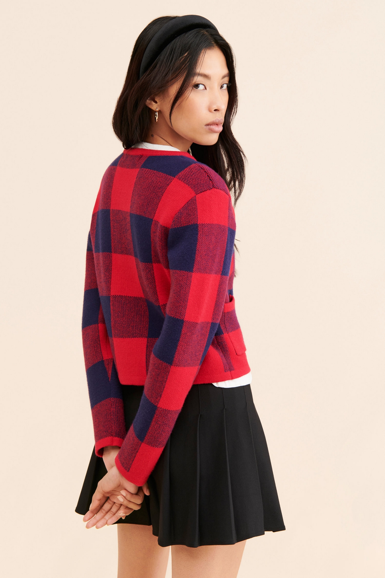 English Factory Plaid Patch Pocket Cardigan