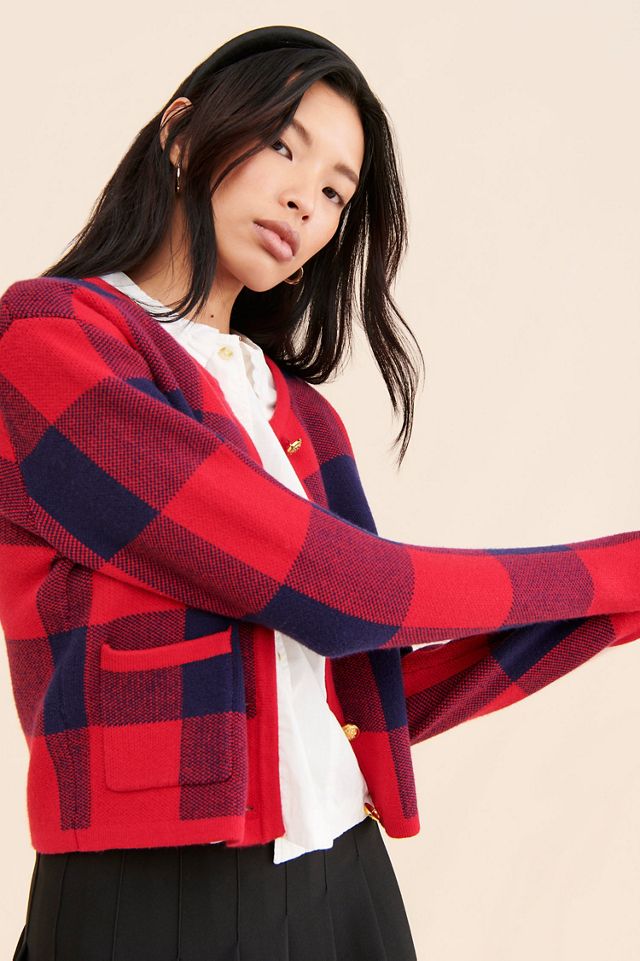 English Factory Plaid Patch Pocket Cardigan #2