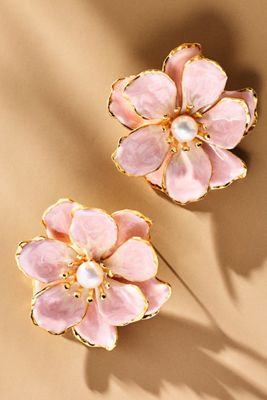 The Pink Reef Small Handpainted Floral Earrings | Anthropologie display picture 1