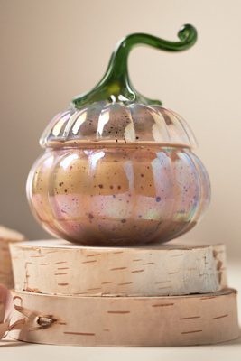 Anthropologie Woody White Birch & Pumpkin Mini Glass Pumpkin Candle