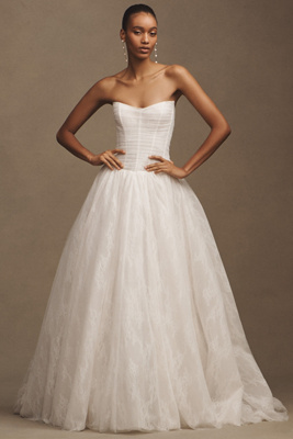 Jenny by Jenny Yoo Miriam Strapless Tulle Basque-Waist Ball-Skirt Wedding Gown