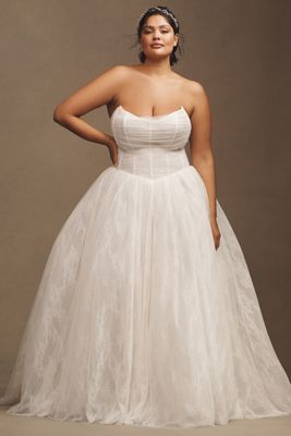 Jenny by Jenny Yoo Miriam Strapless Tulle Basque-Waist Ball-Skirt Wedding Gown
