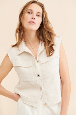 Flat White Tweed Relaxed Vest | Anthropologie