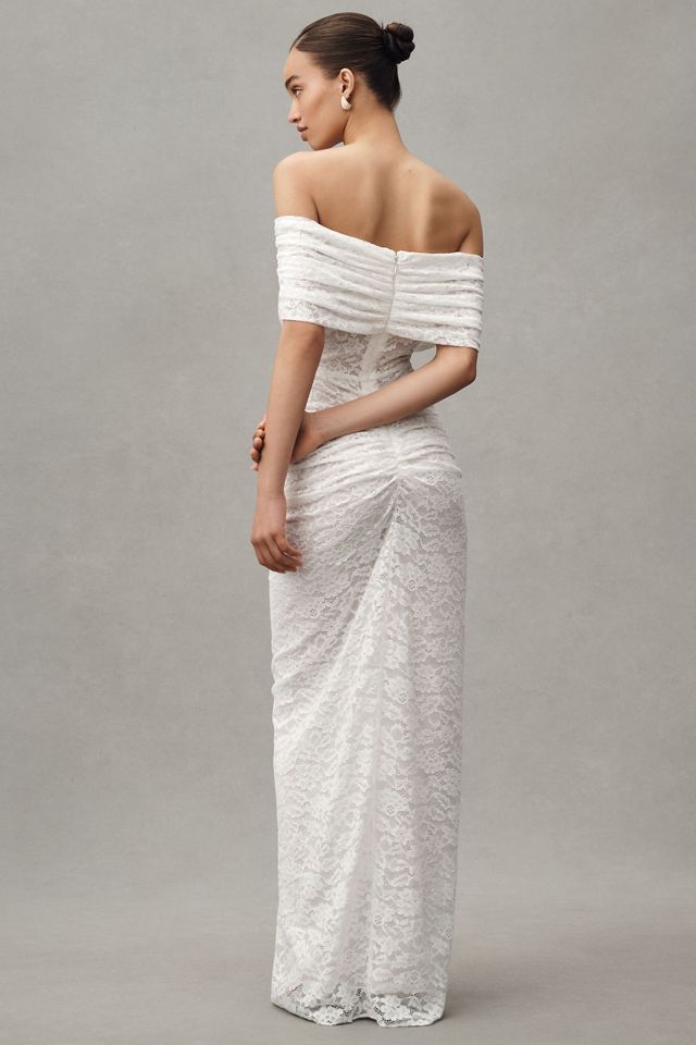 Ronny Kobo Tamsin Off-The-Shoulder Ruched Lace Maxi Dress