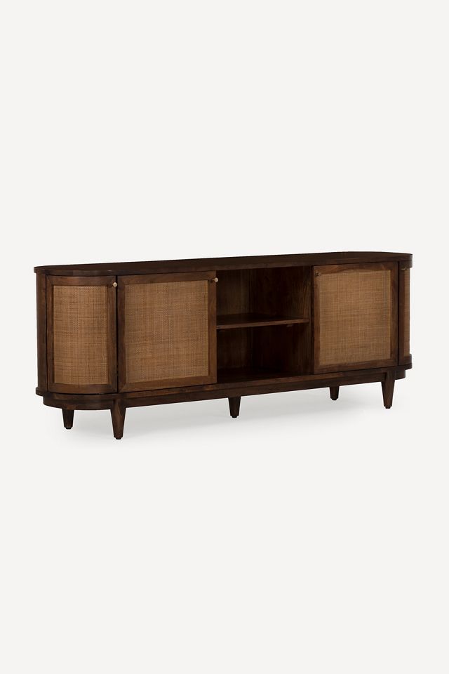 Canggu Acacia Cane Curved 84" Media Stand #1