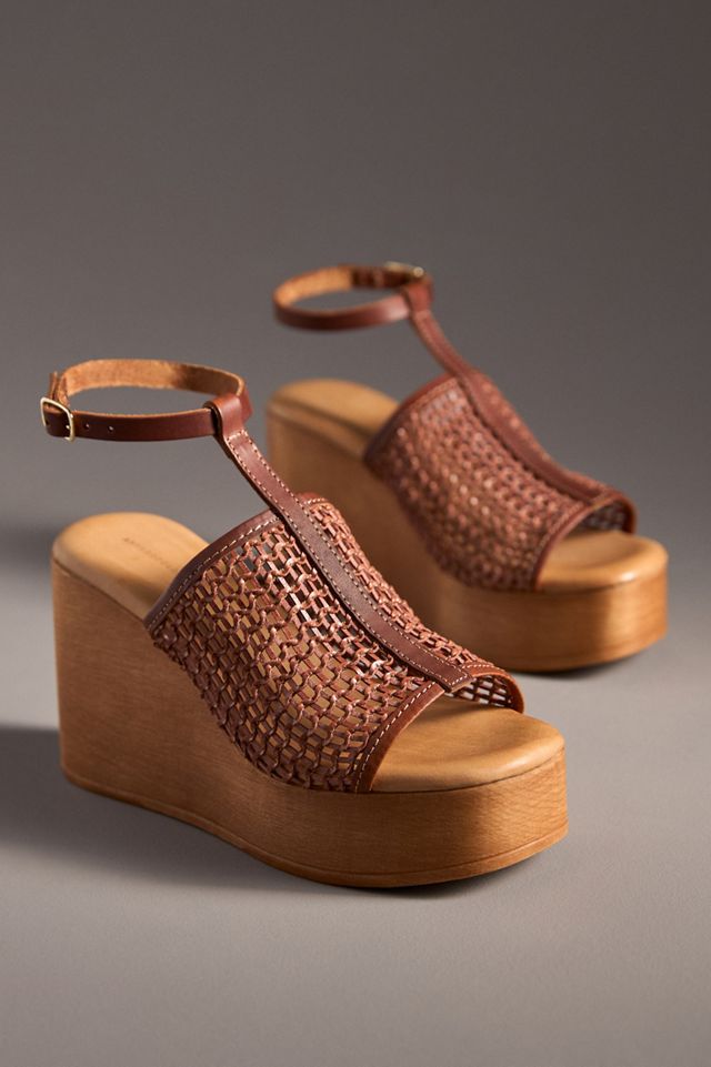 By Anthropologie Open-Toe Woven Wood-Bottom Platform Clogs