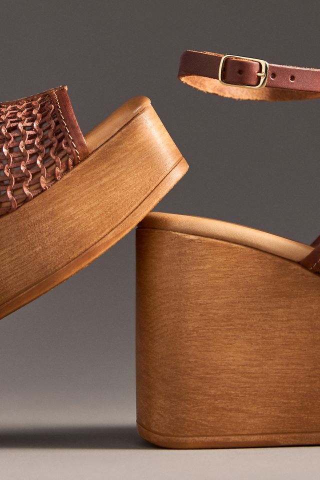 By Anthropologie Open-Toe Woven Wood-Bottom Platform Heels #2