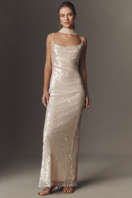Mare Mare Liquid Sequin Column Maxi Dress In White