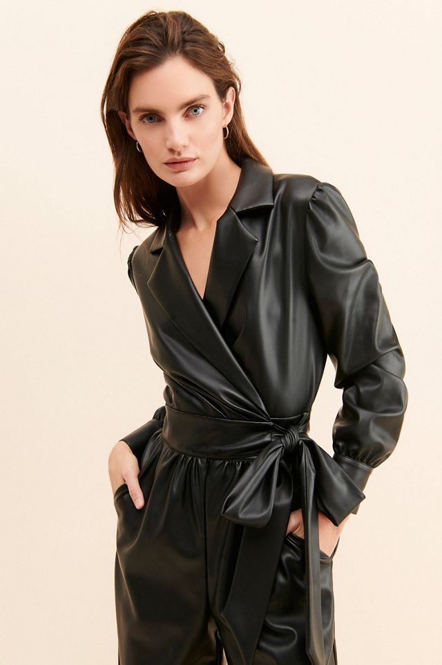 Bellevue Vegan Leather Wrap Jumpsuit #1