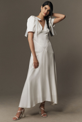 Mare Mare V-neck Bow Flutter-sleeve Organza Slip Dress In White