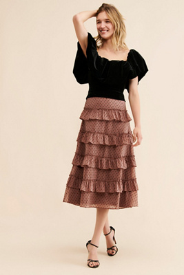 Rachel Parcell Tiered Ruffle Midi Skirt In Beige