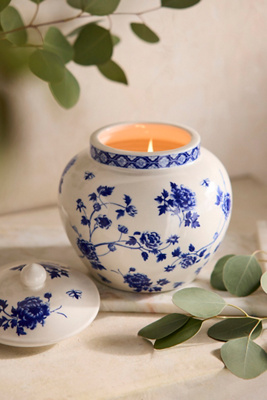 Ceramic Jar Candle, Blue Floral