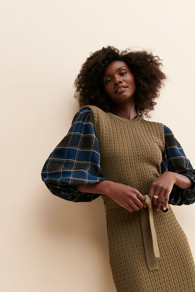 Current Air Knit Plaid Sweater Dress #2