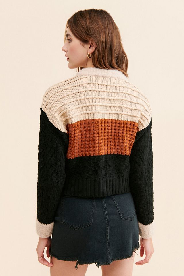 $525 Mixed Knit Colorblock Cardigan #1