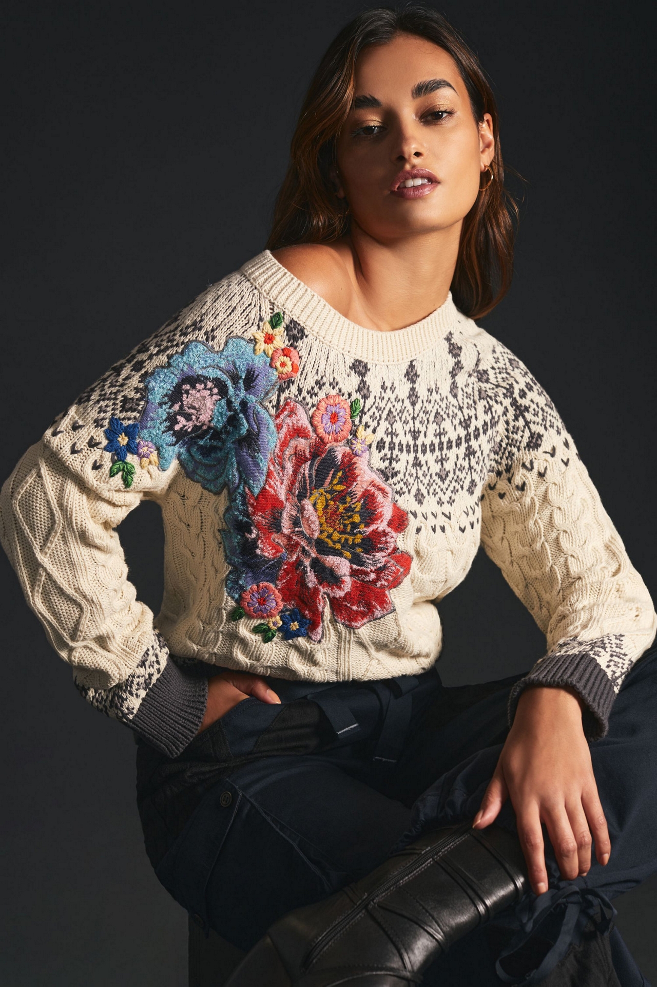 Cable-Knit Fair Isle Sweater