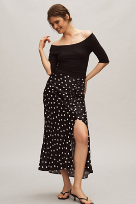 Mel gather skirt andmary black Sサイズ Maeve The Mel Ruched Side-Slit Midi Skirt | Anthropologie