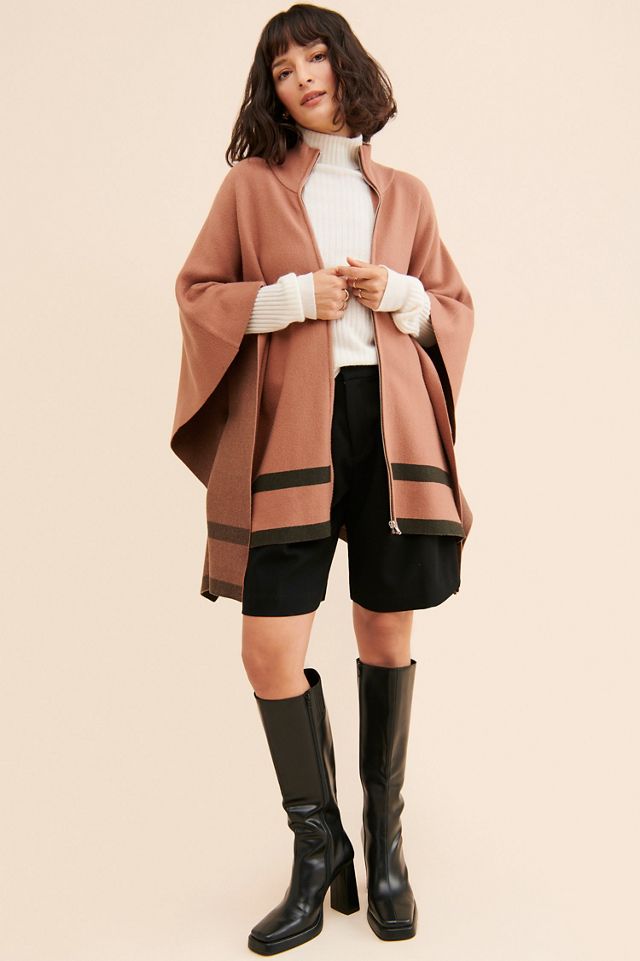 Flat White Zip-Up Poncho #3