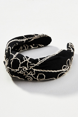 By Anthropologie Everly Embroidered Knot Headband In Black