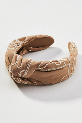 By Anthropologie Everly Embroidered Knot Headband In White
