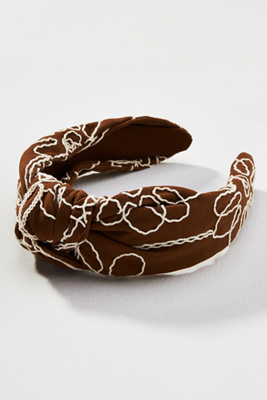 By Anthropologie Everly Embroidered Knot Headband In Brown