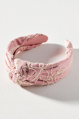 By Anthropologie Everly Embroidered Knot Headband In Pink