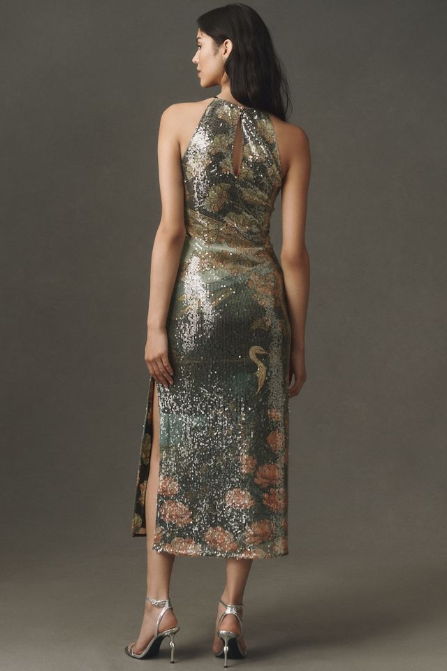BHLDN Paulina Halter Printed Sequin Midi Dress #1