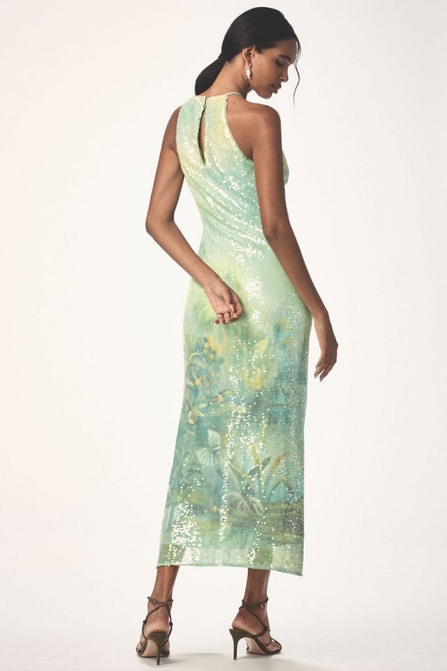 BHLDN Paulina Halter Printed Sequin Midi Dress #1