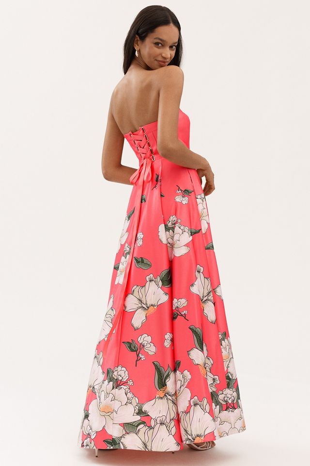 BHLDN Savannah Strapless Printed Satin A-Line Maxi Dress #1