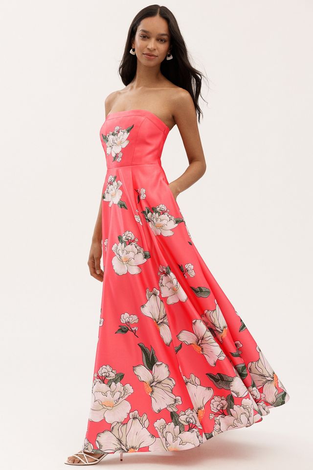 BHLDN Savannah Strapless Printed Satin A-Line Maxi Dress #3