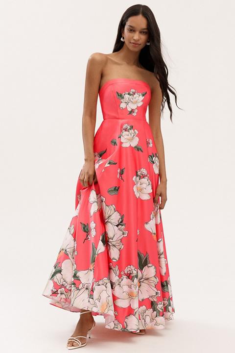 BHLDN Savannah Strapless Printed Satin A-Line Maxi Dress