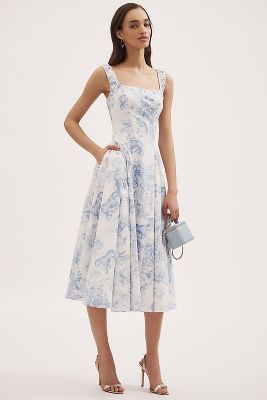 Chinoiserie Sleeveless Fit & Flare Midi Dress