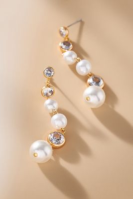 Linear Crystal Pearl Drop Earrings