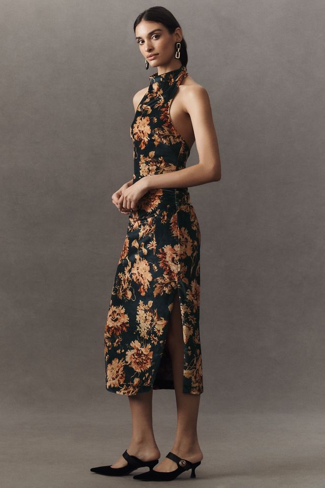 BHLDN Holly Halter Printed Stretch Velvet Midi Dress #3