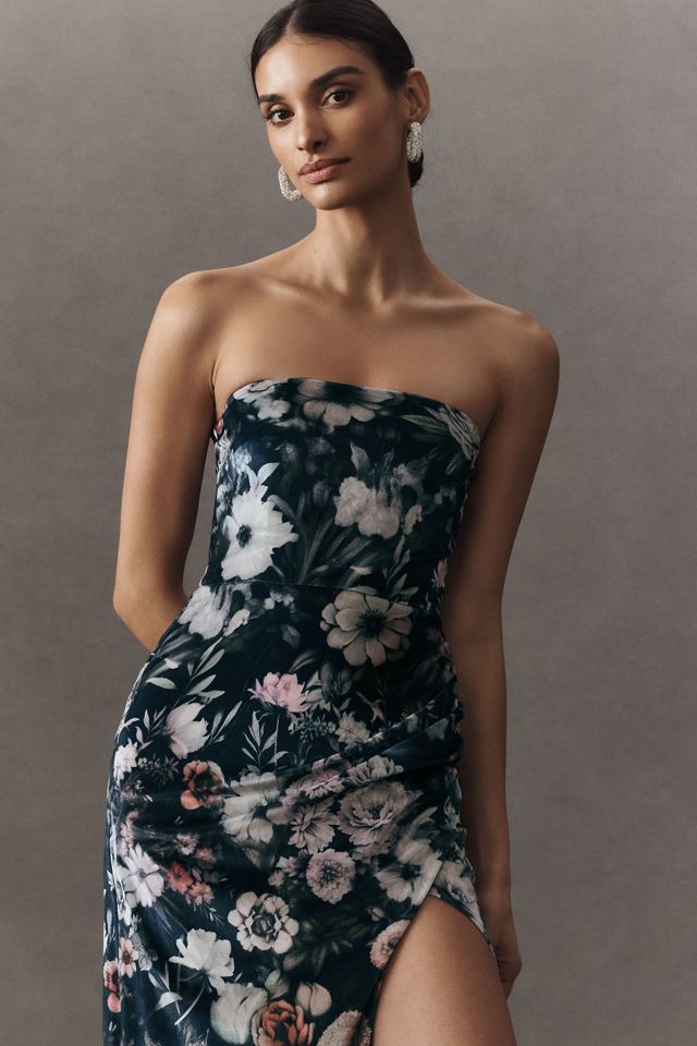 BHLDN Luella Strapless Side-Slit Printed Stretch Velvet Maxi Dress #2