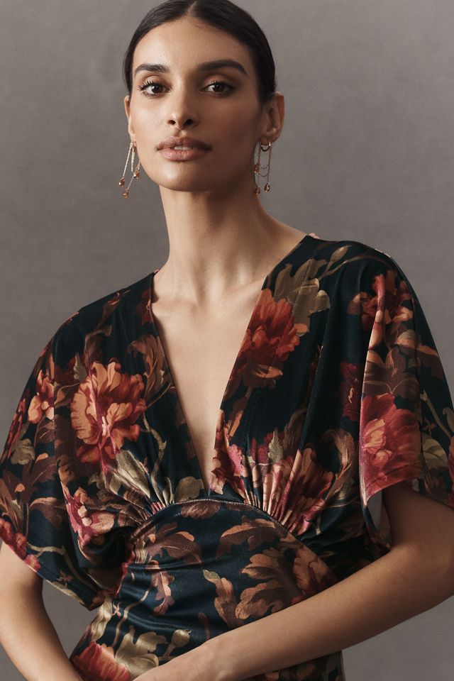 パーティードレス BHLDN Amelia Deep-V Stretch Velvet Maxi Dress BHLDN Amelia Deep-V Stretch Velvet Maxi Dress, Olive, Medium