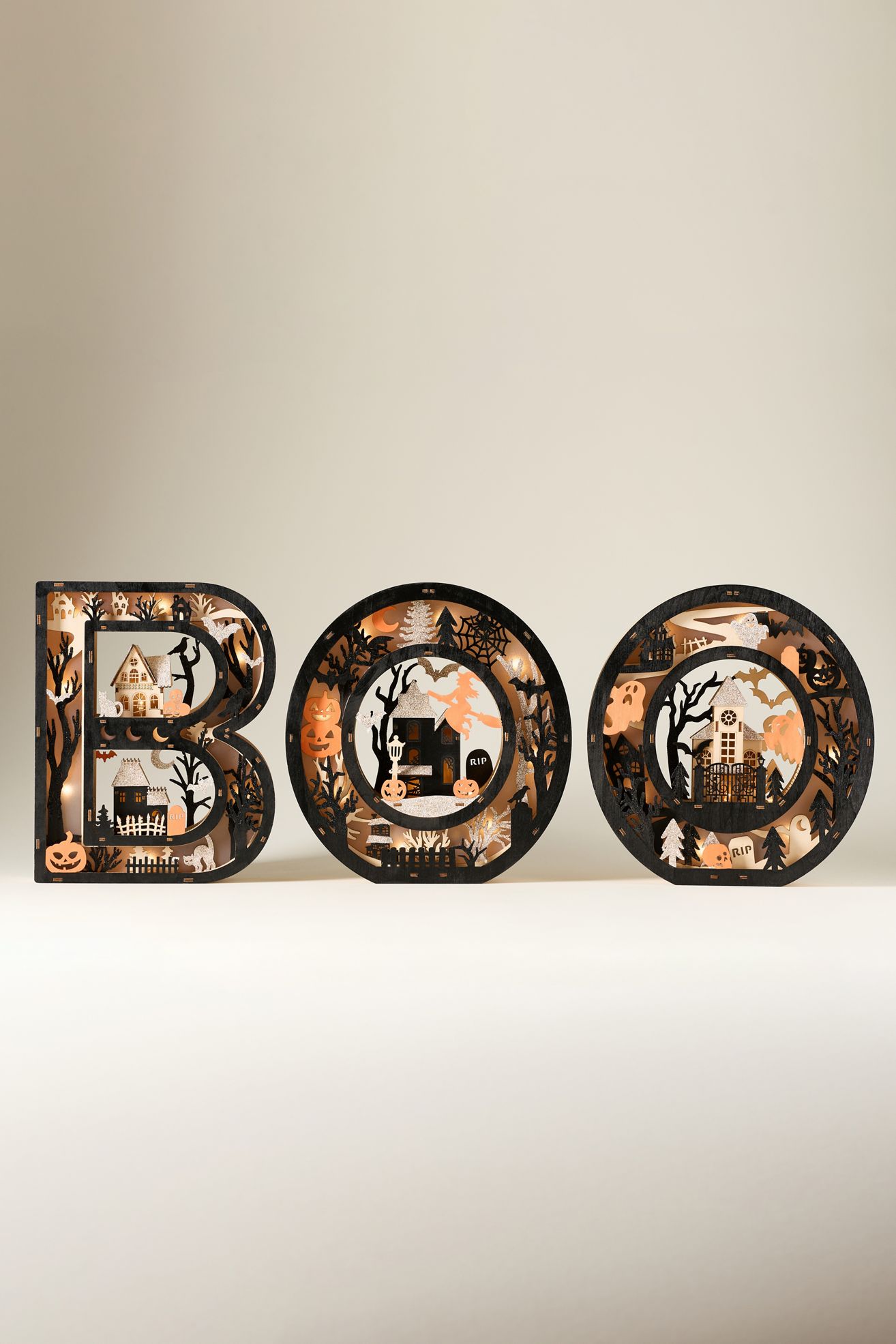 Boo Halloween Light-Up Wood Mantel Letters - Multi, One Size