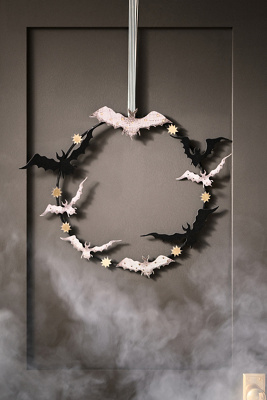 Florence Balducci Black Cat Bats Halloween Wreath