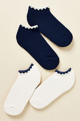Anthropologie Heart Cuff Ankle Socks, Set Of 2 In White