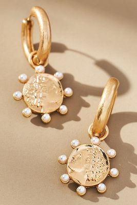 Coin Charm Huggie Earrings