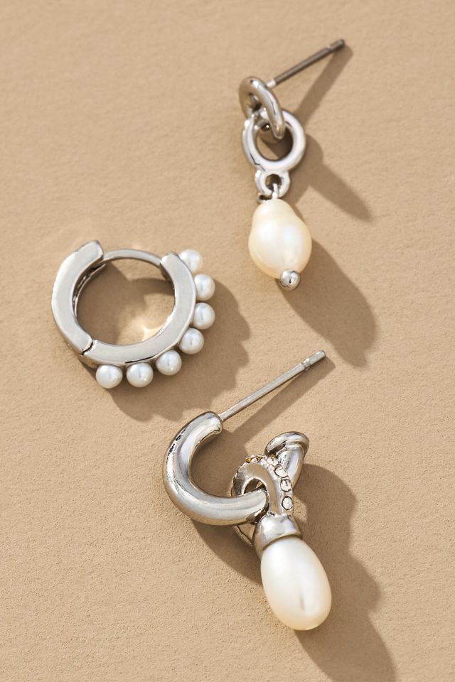 Pearl Huggie Earrings, Set of 3 #1