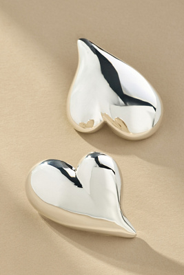 Jenny Bird Mega Art Heart Button Earrings In Silver