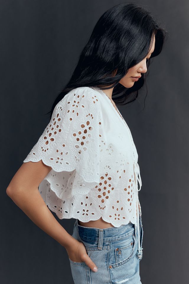 Maeve Tie-Front Eyelet Crop Blouse #1