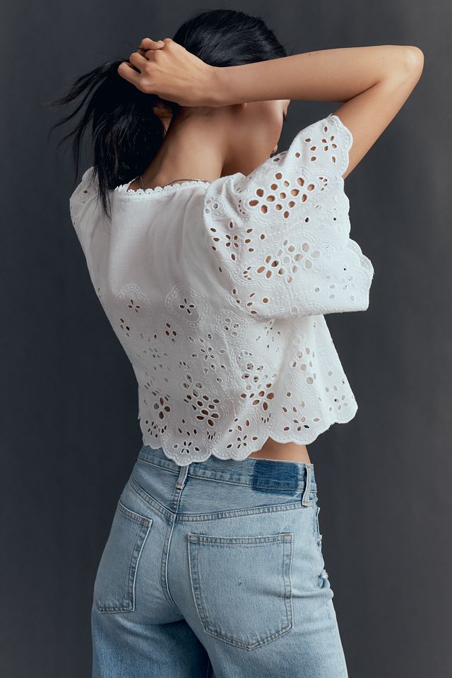 Maeve Tie-Front Eyelet Crop Blouse #2