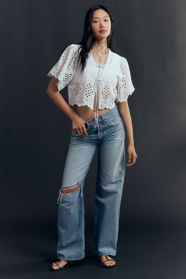 Maeve Tie-Front Eyelet Crop Blouse #3