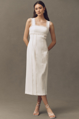BHLDN SLEEVELESS SQUARE-NECK SCALLOP-TRIM SLIM MIDI DRESS 