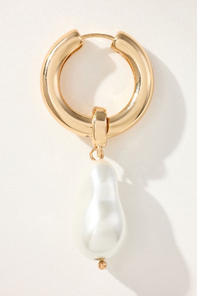 Pearl Drop Huggie Hoop Earrings #1