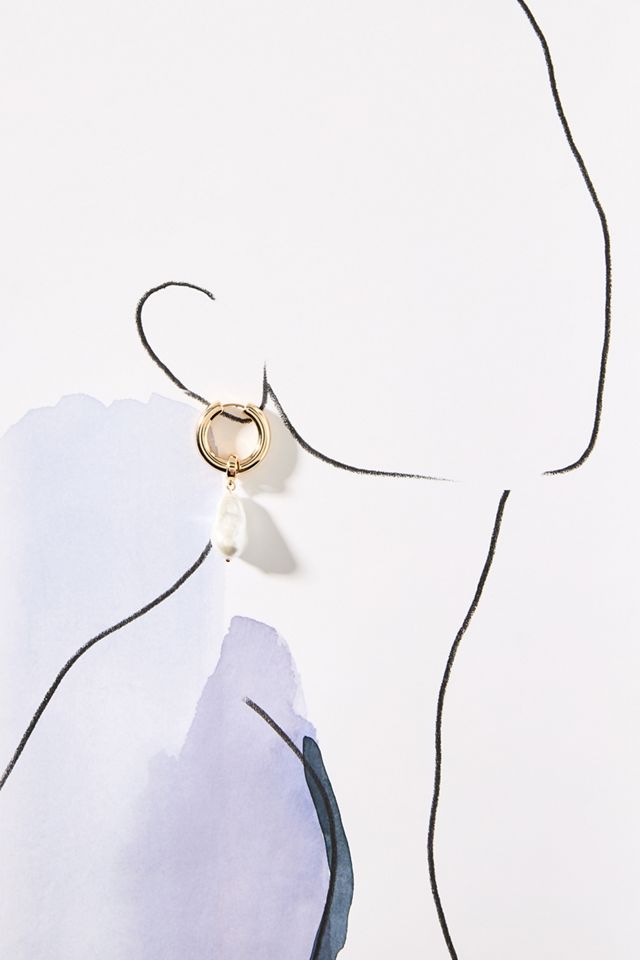 Pearl Drop Huggie Hoop Earrings #2